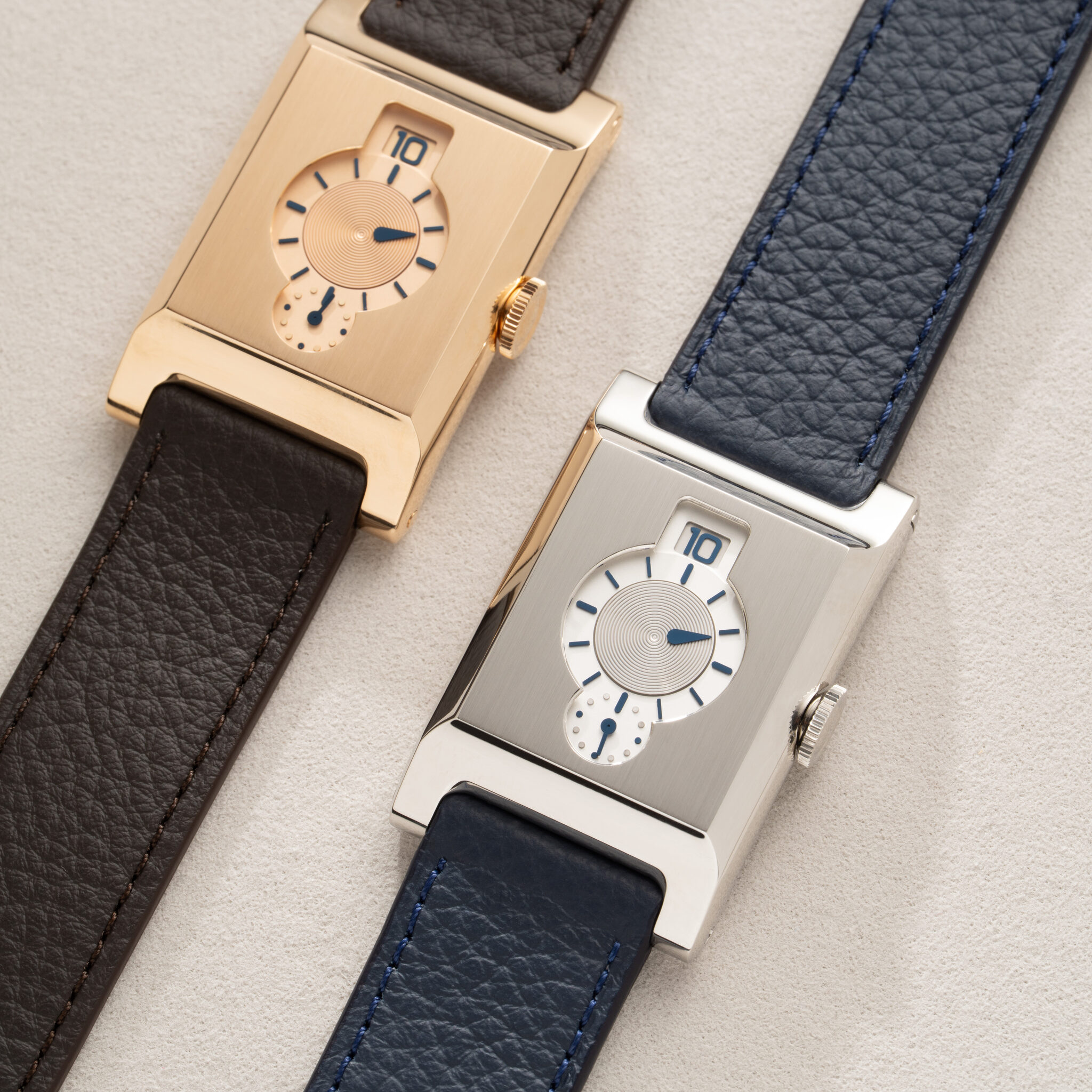 Niton Prima jump hour watches in rose gold and platinum